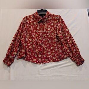 A Love Story Floral Burgundy Button Down Shirt size Large